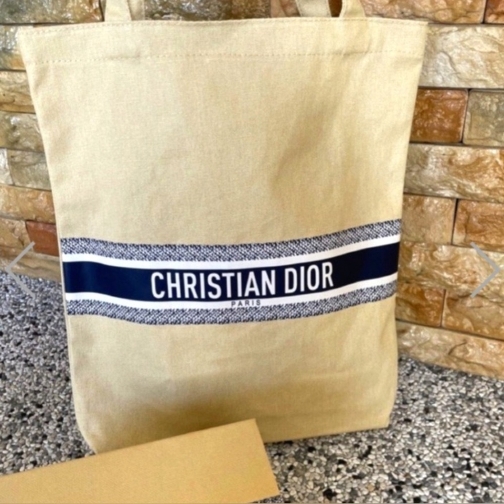 CHRISTIAN DIOR Large Beige Shopping Canvas Monogram Tote Bag